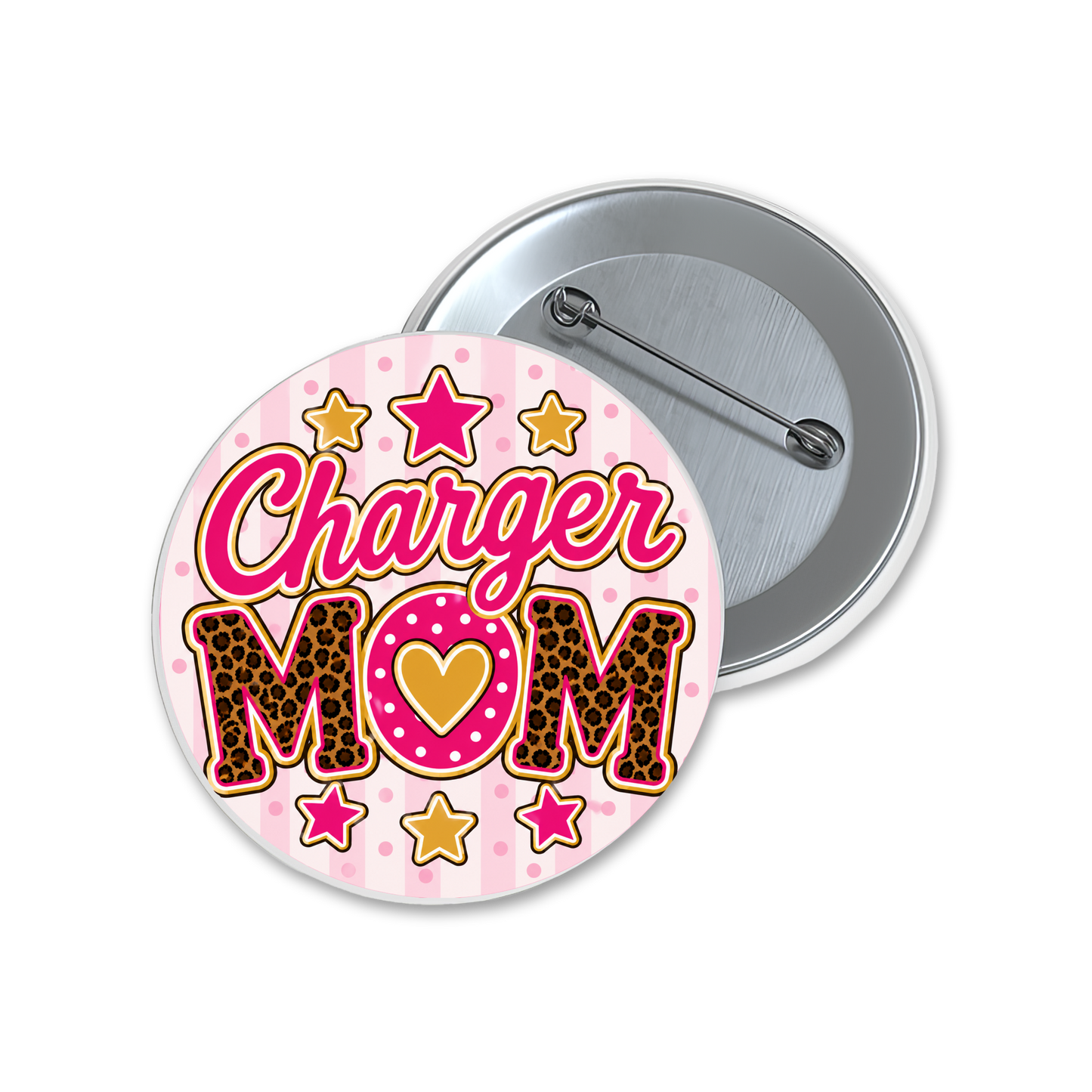 Pink and Gold Charger Mom Spirit Button