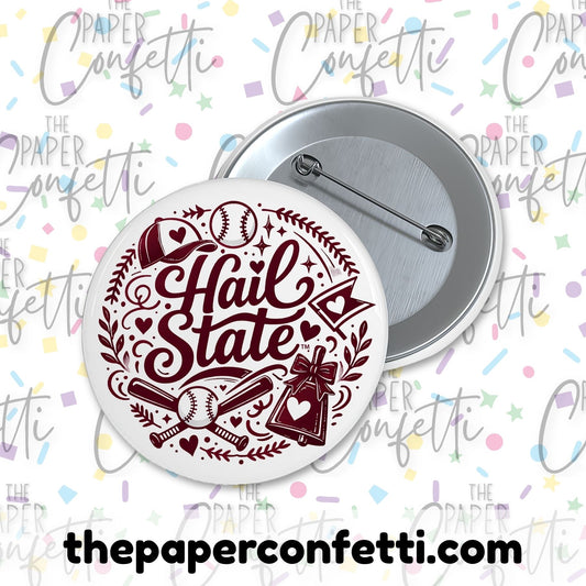 Hail State Baseball Button