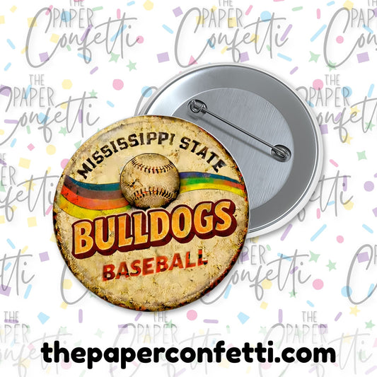 MS State Retro Baseball Button