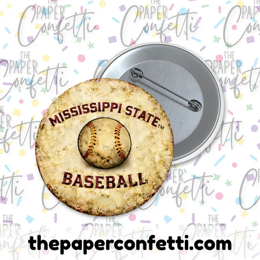 MS State vintage Baseball Button