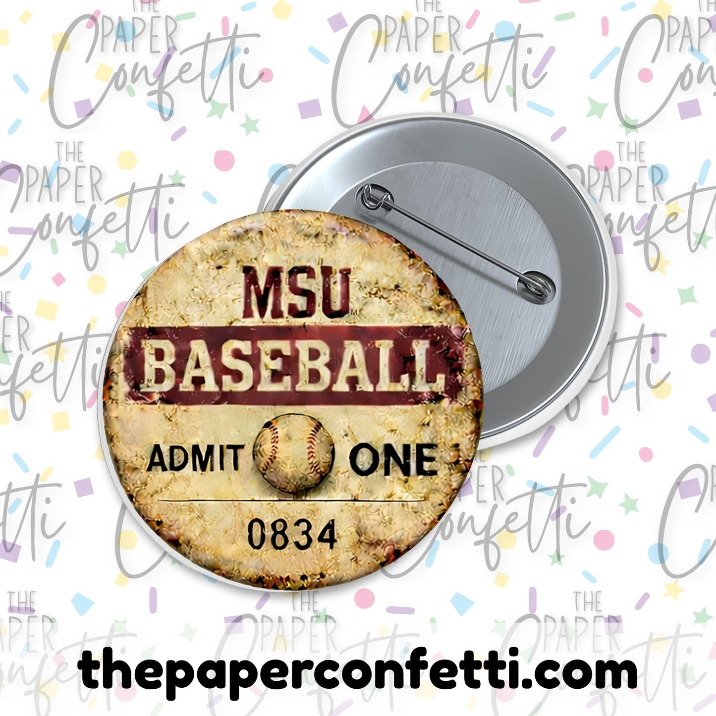 MS State Vintage Ticket Baseball Button