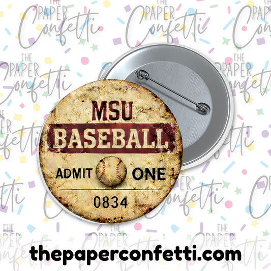 MS State Vintage Ticket Baseball Button