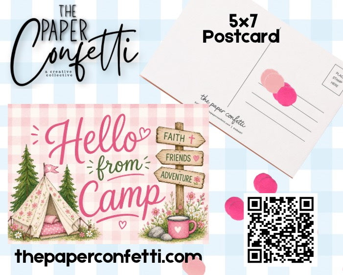Hello from Camp (Girl Gingham) Postcard
